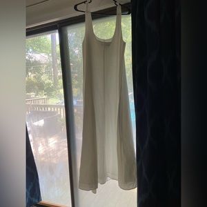 White semi linen scoop neck sleeveless summer dress